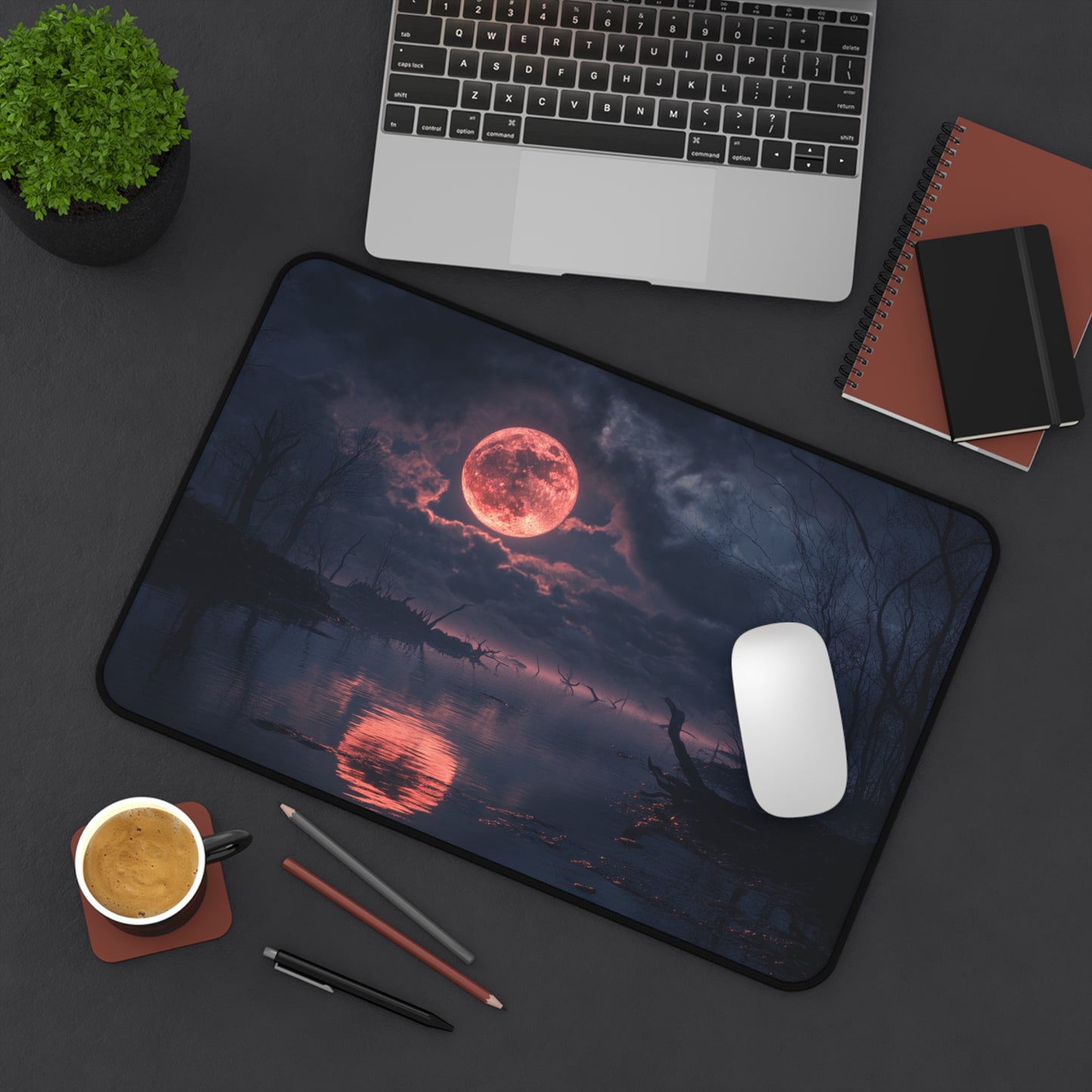 Mysterious Moonlight Desk Mat - Dark Forest Reflection Design
