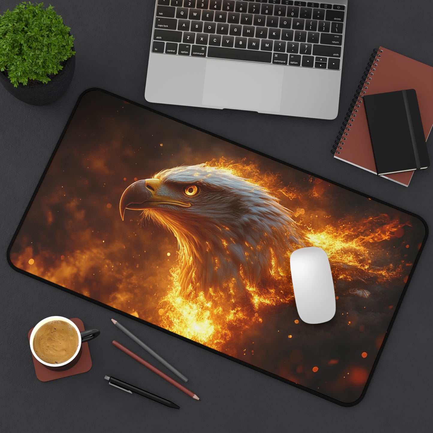 Fiery Eagle Desk Mat | Gamer Accessories, Office Decor, Unique Gift, Home Office, Animal Themed Decoration