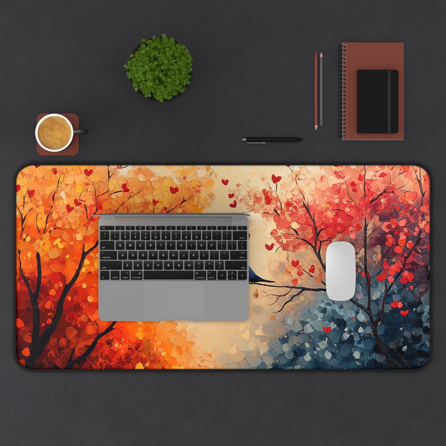 Romantic Birds Autumn Desk Mat, Cozy Home Office Decor, Lovebirds Mouse Pad, Nature Inspired Gift, Fall Aesthetic Workspace