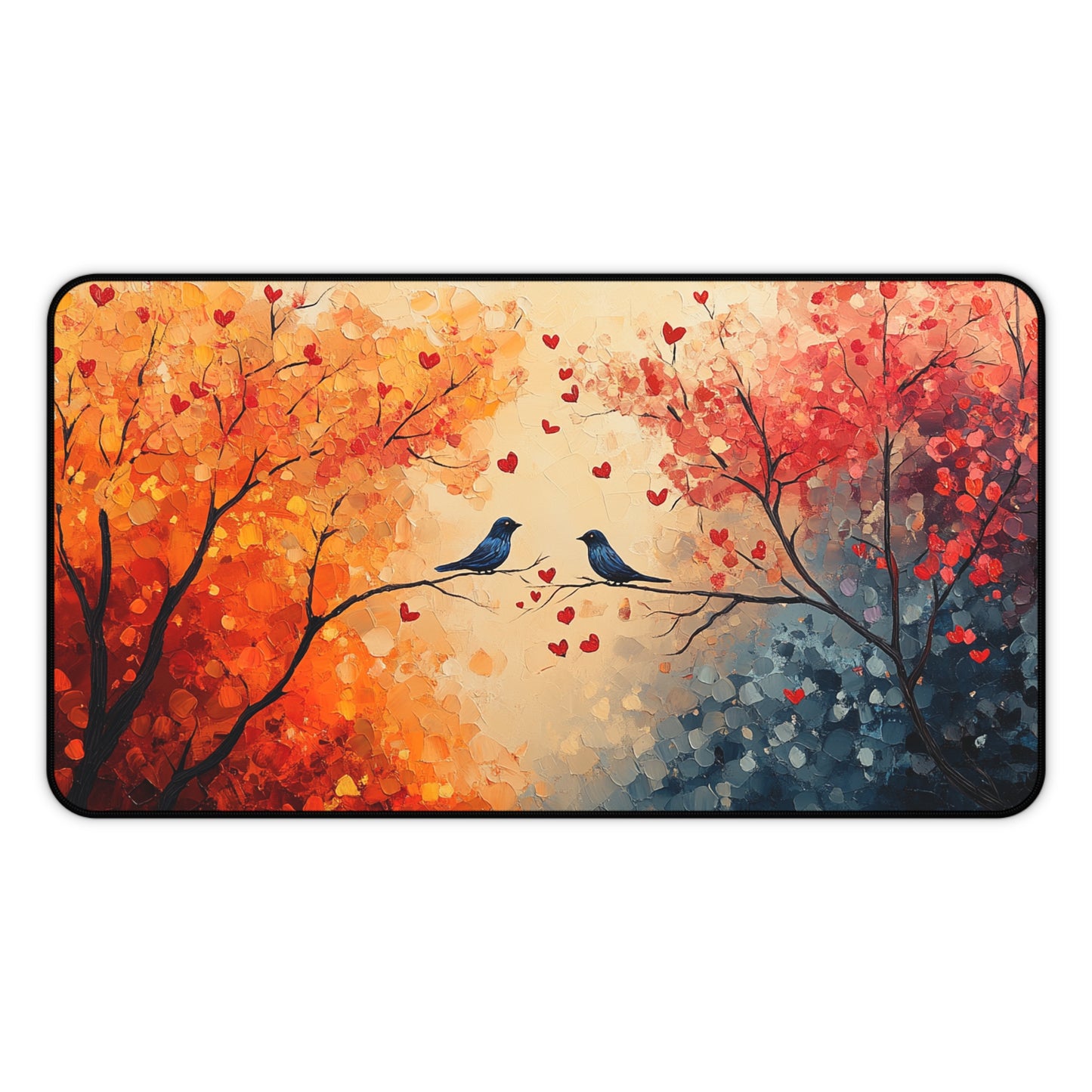 Romantic Birds Autumn Desk Mat, Cozy Home Office Decor, Lovebirds Mouse Pad, Nature Inspired Gift, Fall Aesthetic Workspace