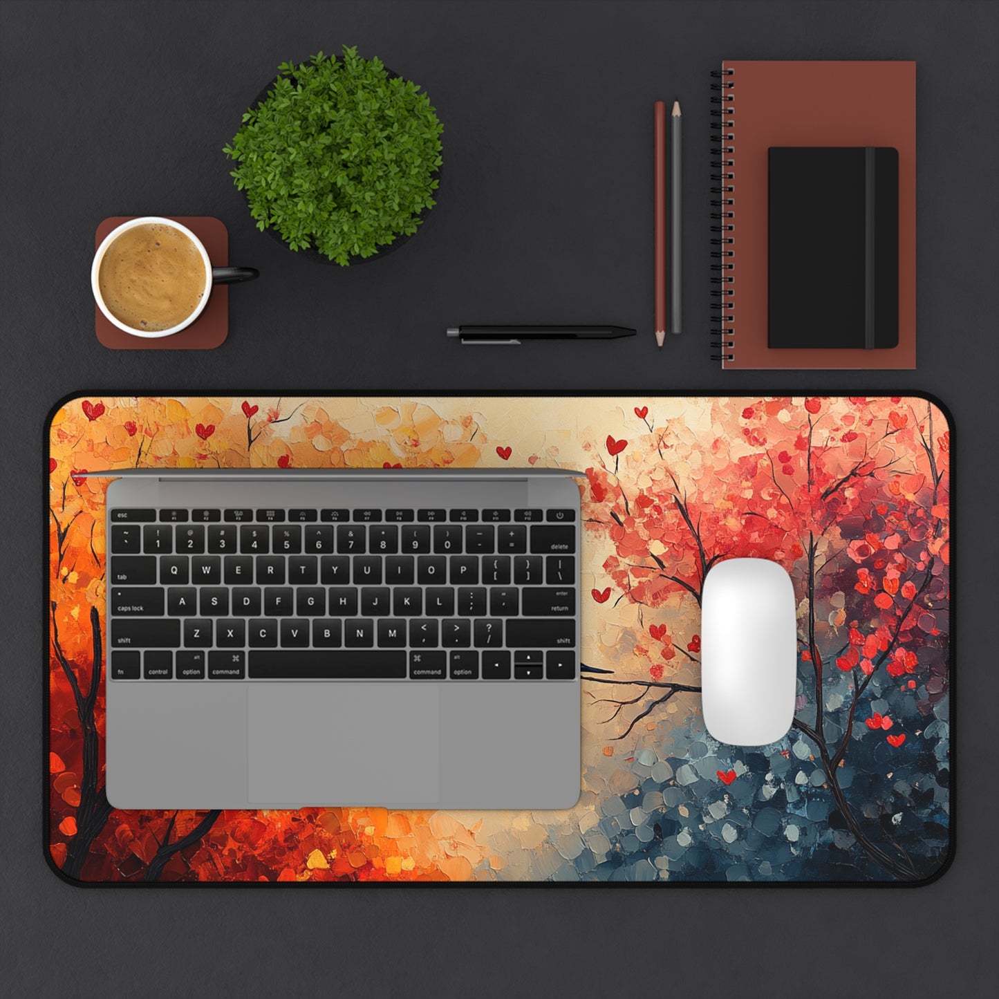 Romantic Birds Autumn Desk Mat, Cozy Home Office Decor, Lovebirds Mouse Pad, Nature Inspired Gift, Fall Aesthetic Workspace