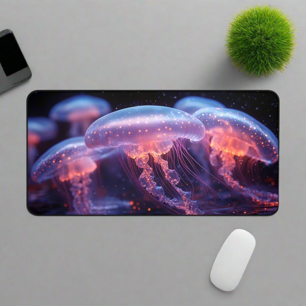 Luminous Jellyfish Desk Mat, Ocean-Themed Workspace Decor, Unique Gift for Home Office, Gamer, and Sea Life Lovers, Artistic Mouse Pad,