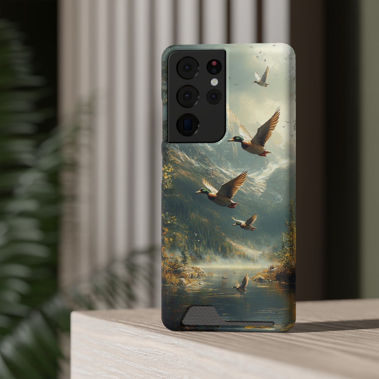 Mallard painting Phone Case with Card Holder - Scenic Duck Design