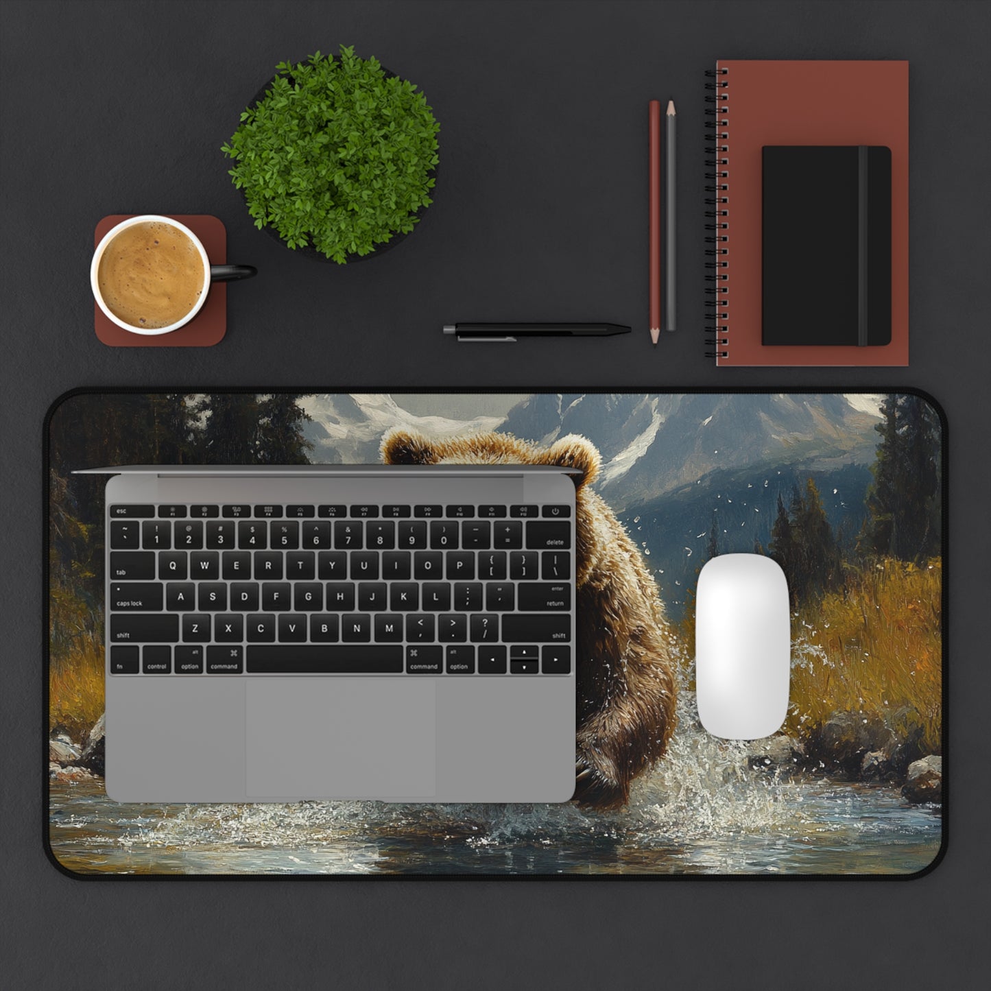 Bear fishing desk mat, Perfect for Home Office, Great for Wildlife Lovers, Ideal Gift for Adventurers, Desk