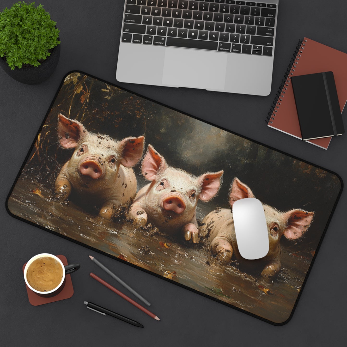 Three little Piggies Desk Mat - Cute Farm Animal Mat for Home Office, Gift for Animal Lovers, Unique Desk Accessories, Cute Desk Decor, Fun