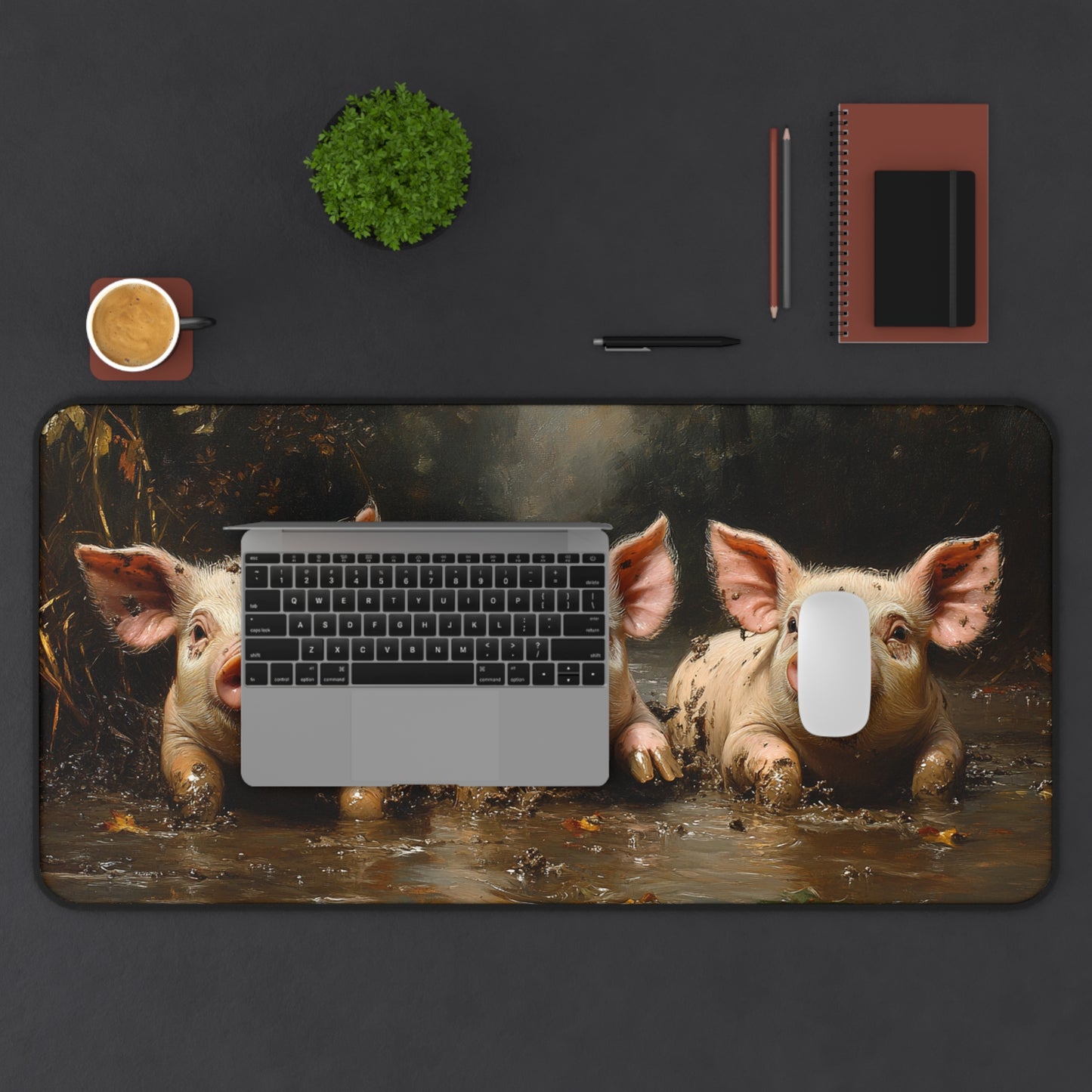 Three little Piggies Desk Mat - Cute Farm Animal Mat for Home Office, Gift for Animal Lovers, Unique Desk Accessories, Cute Desk Decor, Fun