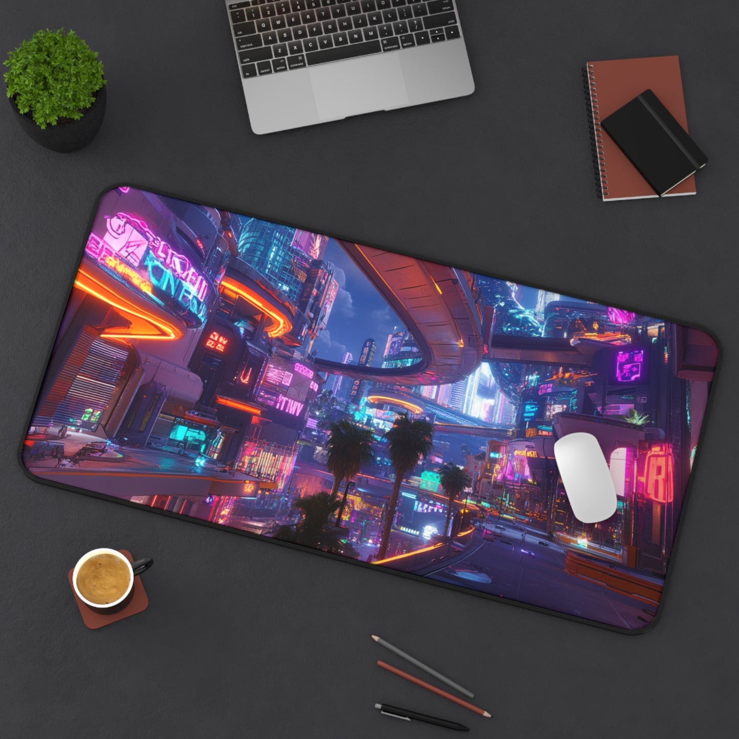Futuristic Cityscape Desk Mat, Gaming Mousepad, Office Decor, Cyberpunk Themed, Desk Accessory, Gift for Gamers