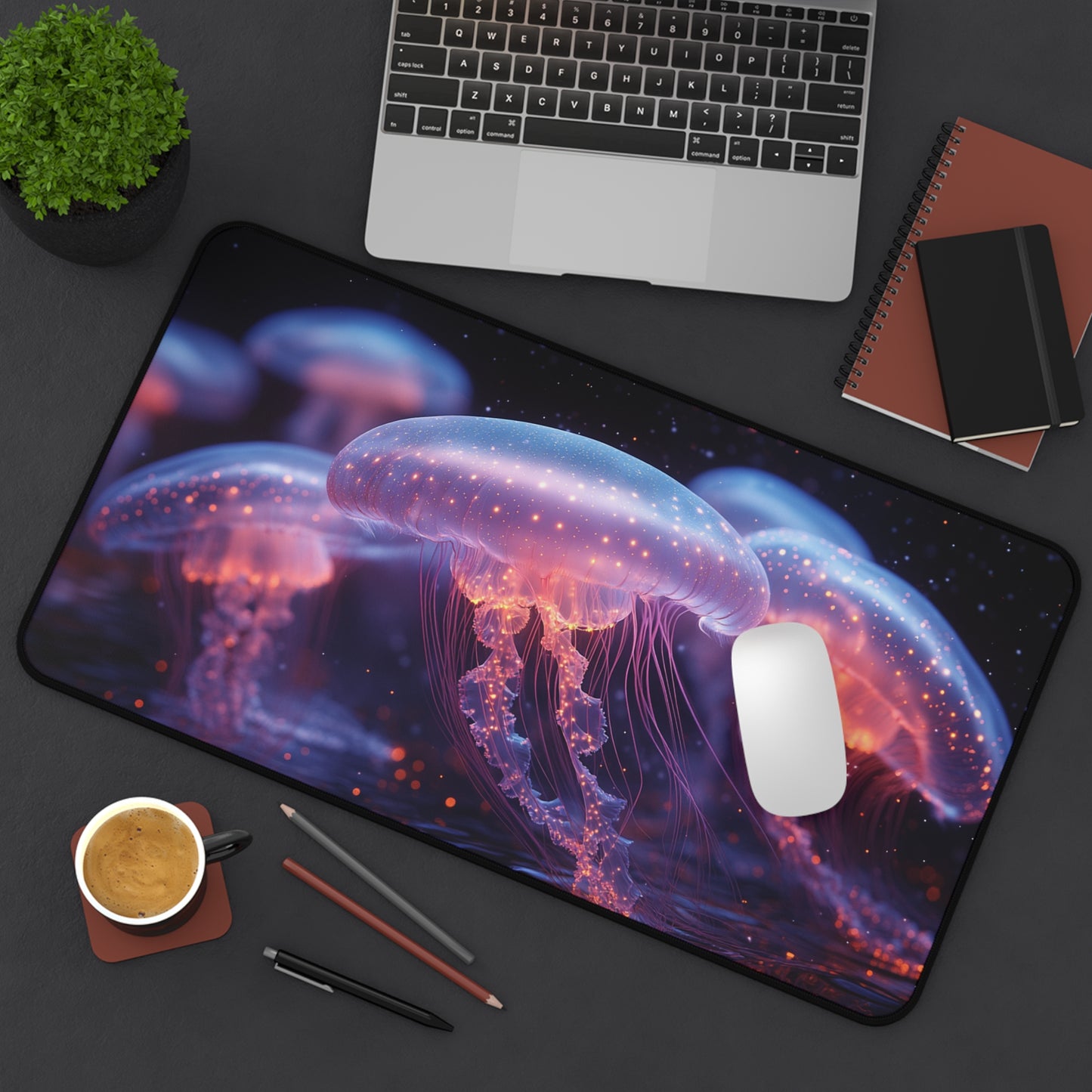 Luminous Jellyfish Desk Mat, Ocean-Themed Workspace Decor, Unique Gift for Home Office, Gamer, and Sea Life Lovers, Artistic Mouse Pad,