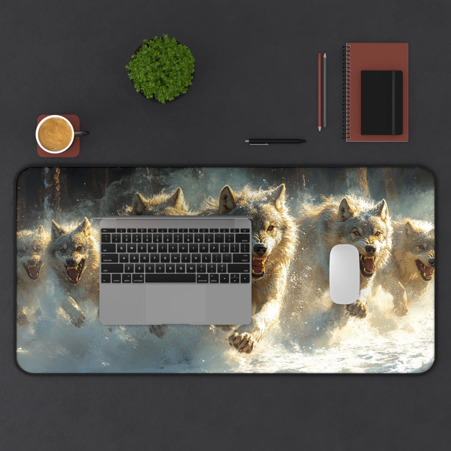 Wolf Pack Desk Mat, Gaming Mouse Pad, Office Decor, Nature Lover Gift, Wild Animal Art, Personalized Desk Accessories