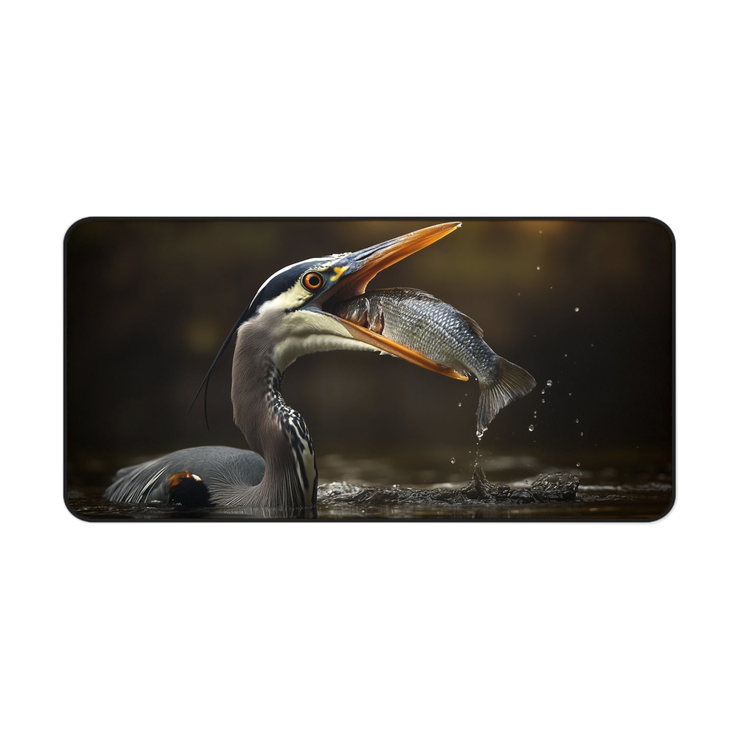 heron eating fish desk mat, Wildlife Desk Pad, Office Decor, Gift for Nature Lovers, Eco-Friendly Desk Accessory