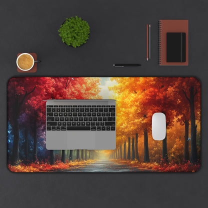 Autumn Forest Desk Mat, Cozy Office Decor, Aesthetic Mouse Pad, Nature Lover Gift, Fall Themed Workspace