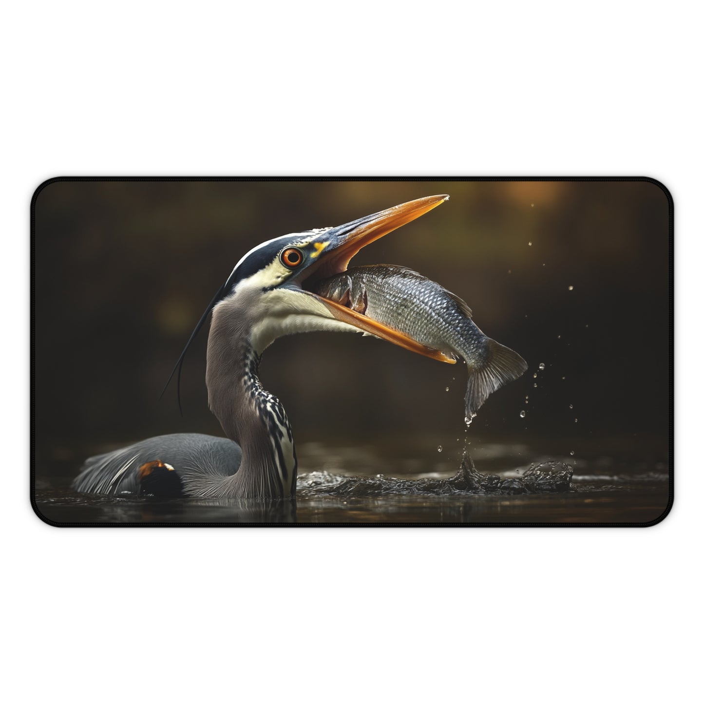 heron eating fish desk mat, Wildlife Desk Pad, Office Decor, Gift for Nature Lovers, Eco-Friendly Desk Accessory