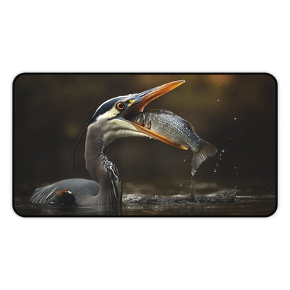 heron eating fish desk mat, Wildlife Desk Pad, Office Decor, Gift for Nature Lovers, Eco-Friendly Desk Accessory
