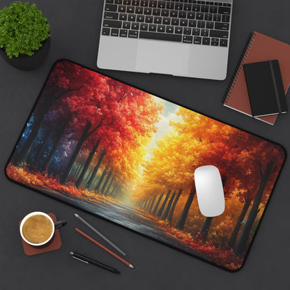 Autumn Forest Desk Mat, Cozy Office Decor, Aesthetic Mouse Pad, Nature Lover Gift, Fall Themed Workspace