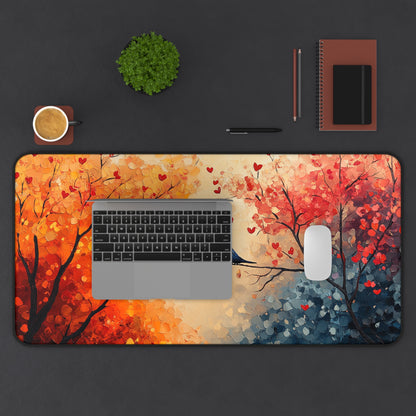 Romantic Birds Autumn Desk Mat, Cozy Home Office Decor, Lovebirds Mouse Pad, Nature Inspired Gift, Fall Aesthetic Workspace