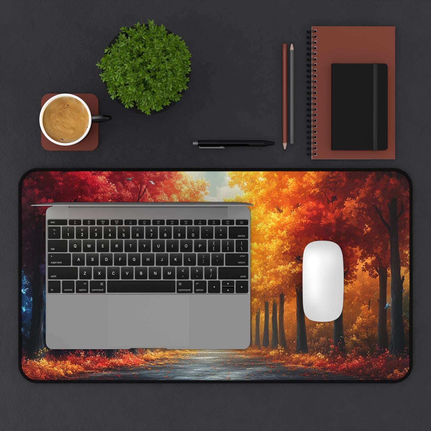 Autumn Forest Desk Mat, Cozy Office Decor, Aesthetic Mouse Pad, Nature Lover Gift, Fall Themed Workspace