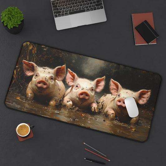 Three little Piggies Desk Mat - Cute Farm Animal Mat for Home Office, Gift for Animal Lovers, Unique Desk Accessories, Cute Desk Decor, Fun